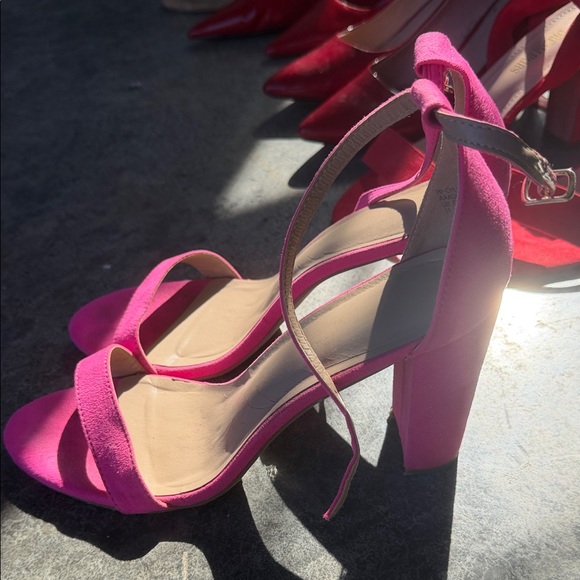 Shoes - Women's Hot Pink Block Heel Ankle Strap Sandals